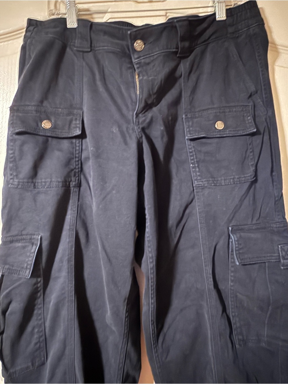 Hollister Navy Blue Men's Cargo Pants with Multi-Pocket Design